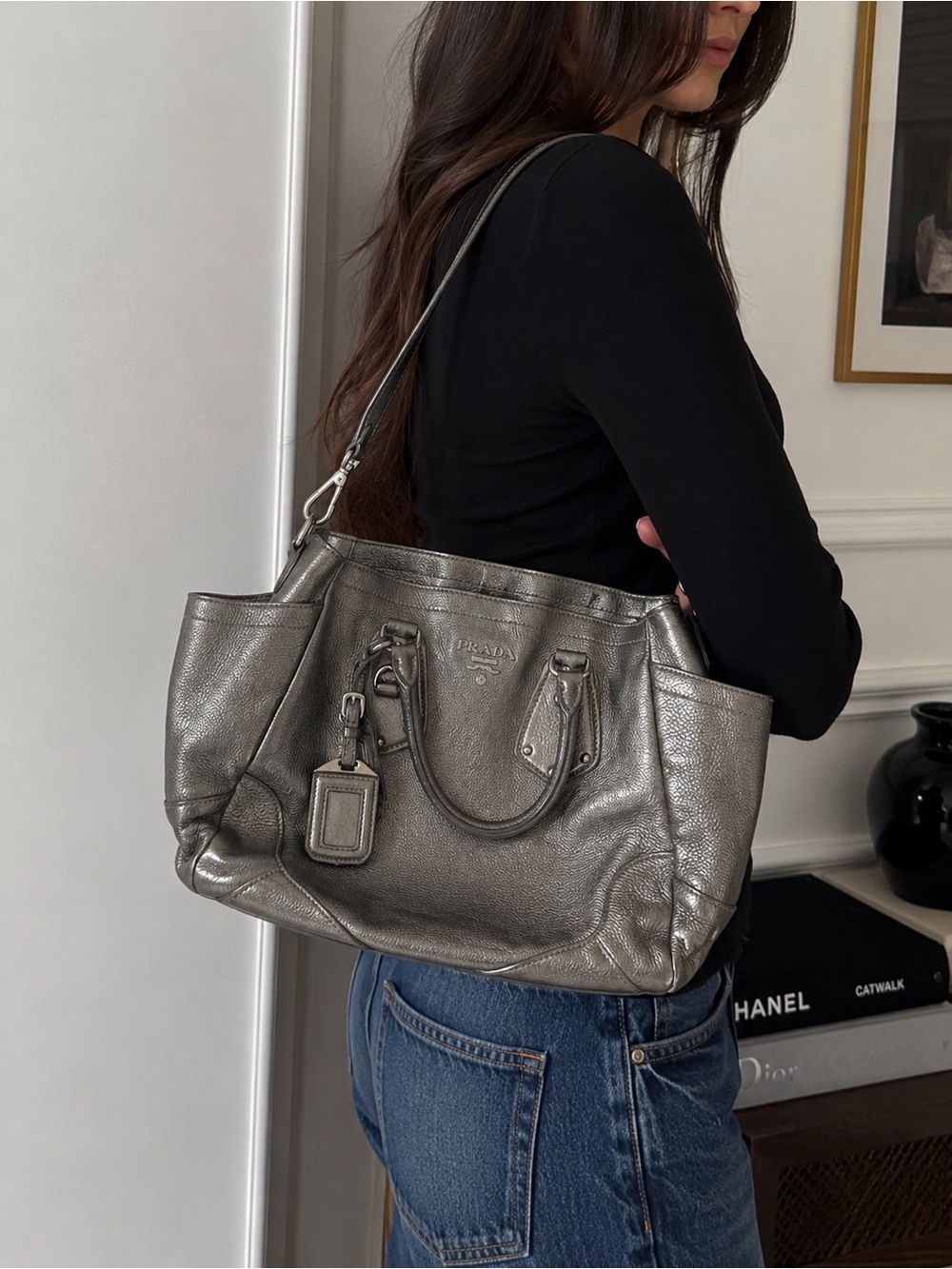 Prada Metallic Vitello Daino Leather Tote Bag, circa 2008–2012